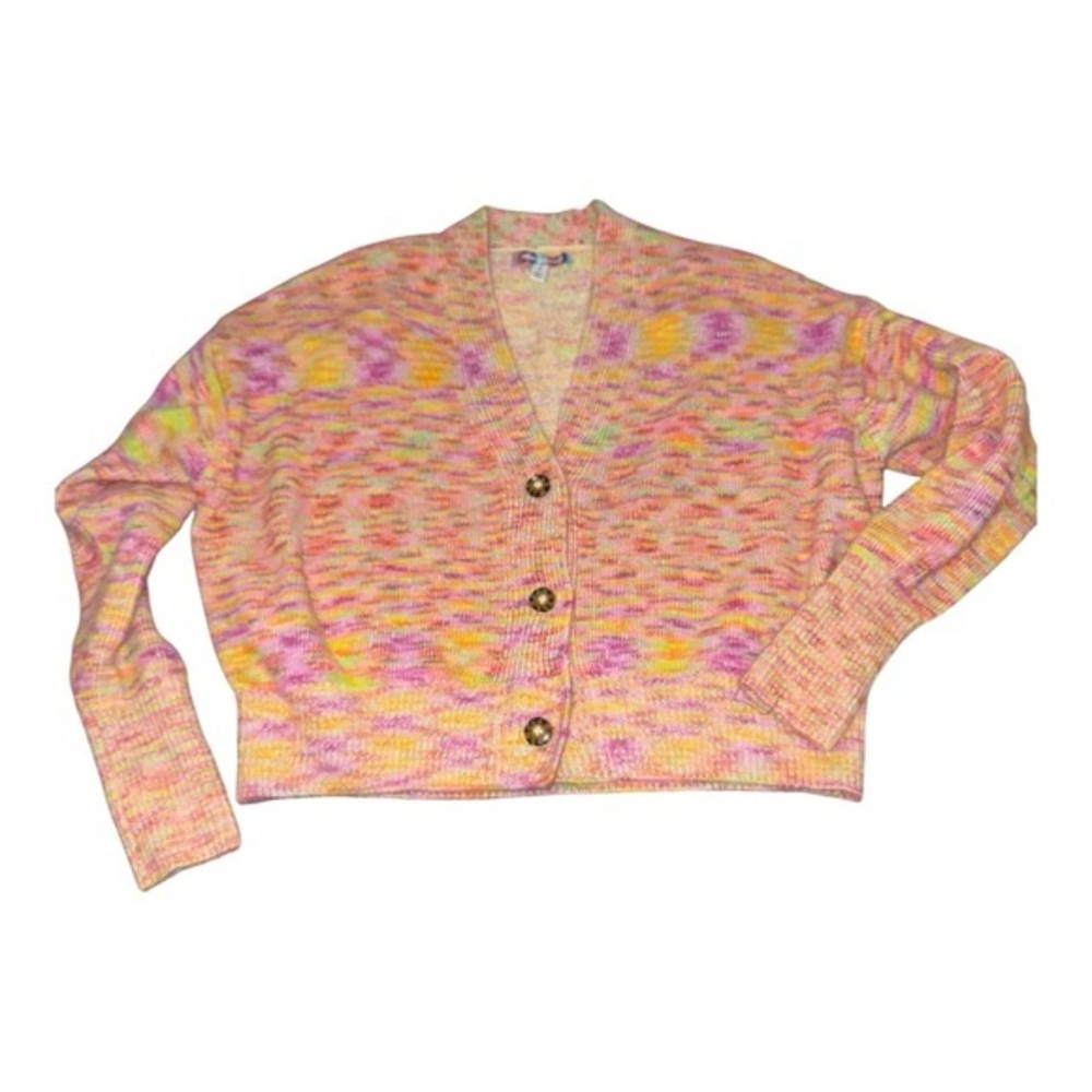 Urban Outfitters Multicolor Knit Cropped Cardi Pastel Rainbow Button Front S Y2K